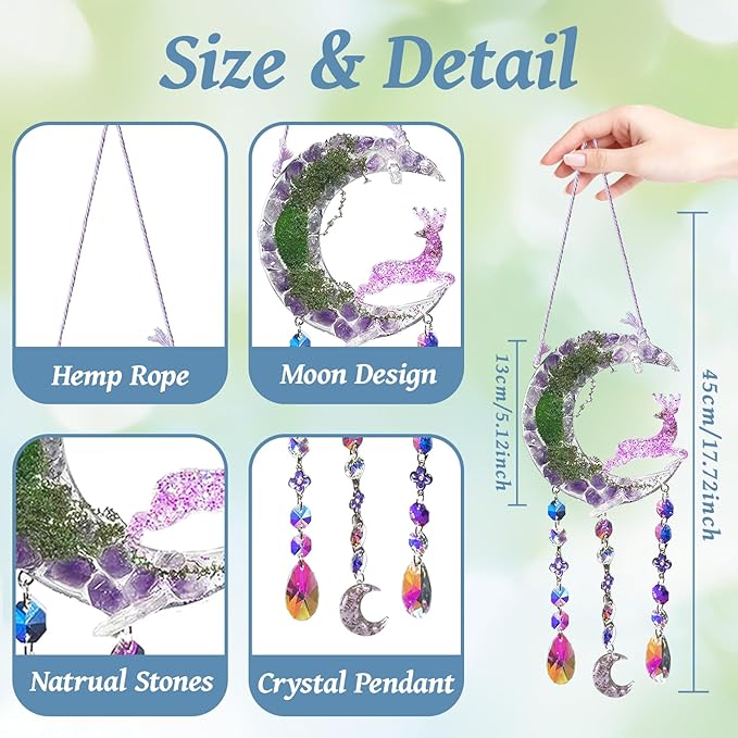 TUOKING Crystal Suncatchers for Window Purple Deer Dreamy Crystal Natural Stone - Image 4