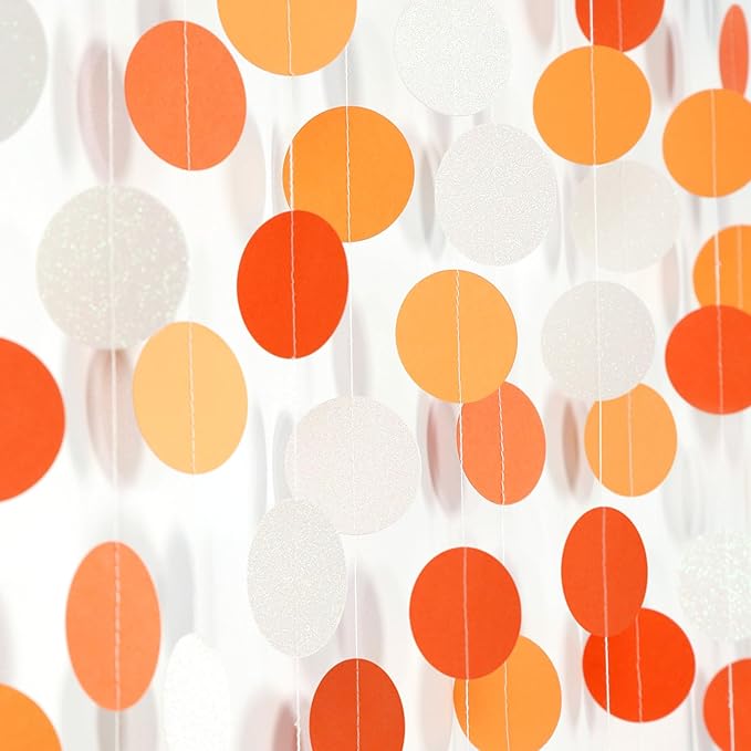 Orange White Fall Party-Decorations Garland-Streamers - 52ft Groovy Boho by Hugfond