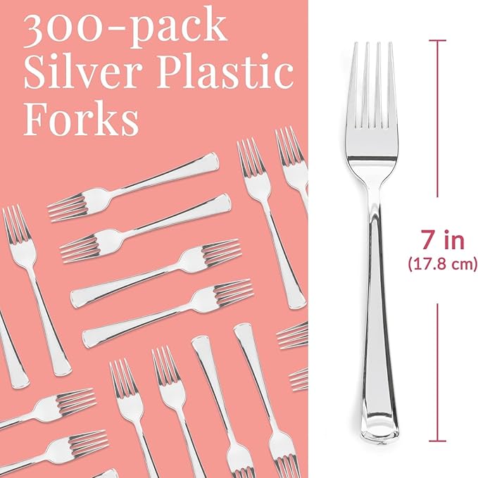 Prestee 300 Plastic Forks Heavy-Duty, Heavyweight Silverware Forks, Fancy - Image 3