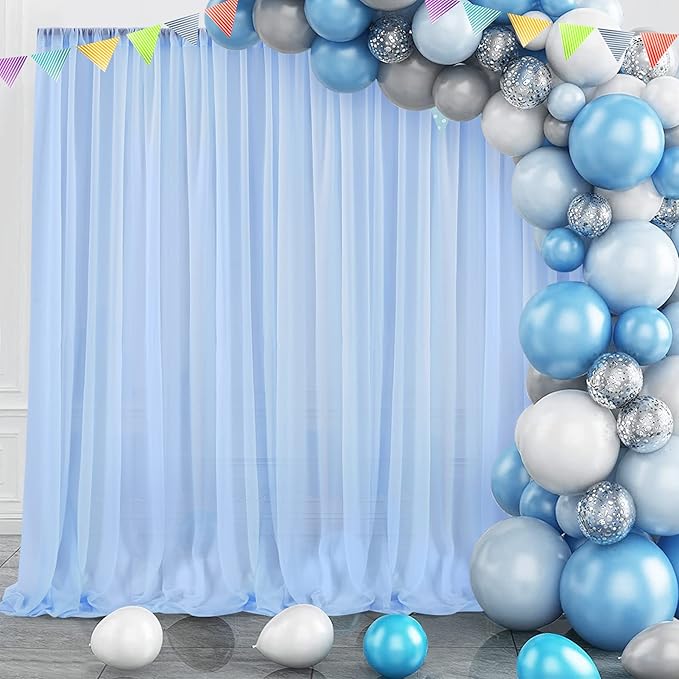 PARTISKY 10ftx7ft Blue Chiffon Backdrop Curtains, Wrinkle-Free Sheer Fabric - Image 8