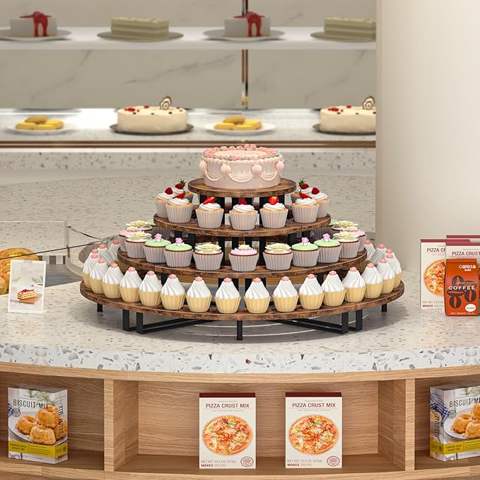 ELITEROO Cupcake Tier Stand, Wooden Cup Cake Stand Stairs, 4 Tier Dessert Table - Image 3