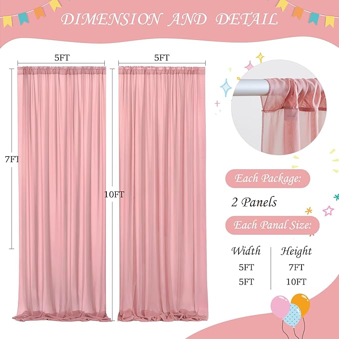 10ft x 10ft Dusty Rose Chiffon Backdrop Curtain - Image 7