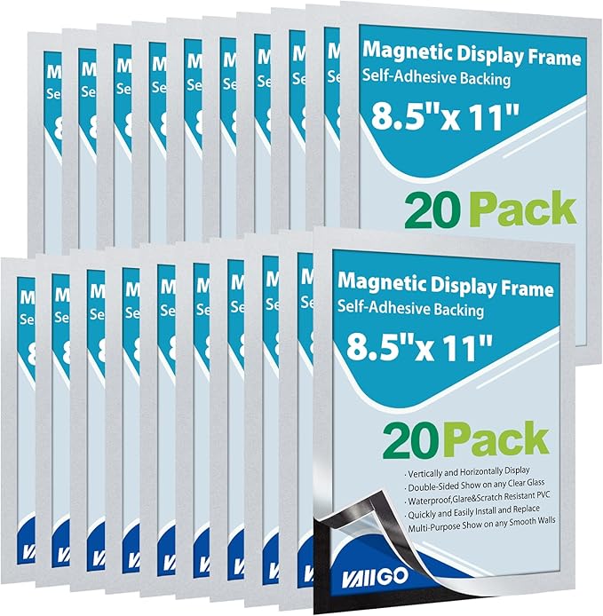 20 Pack Magnetic Sign Holder 8.5 x 11, Self-Adhesive Magnetic Picture Frame & by VAIIGO