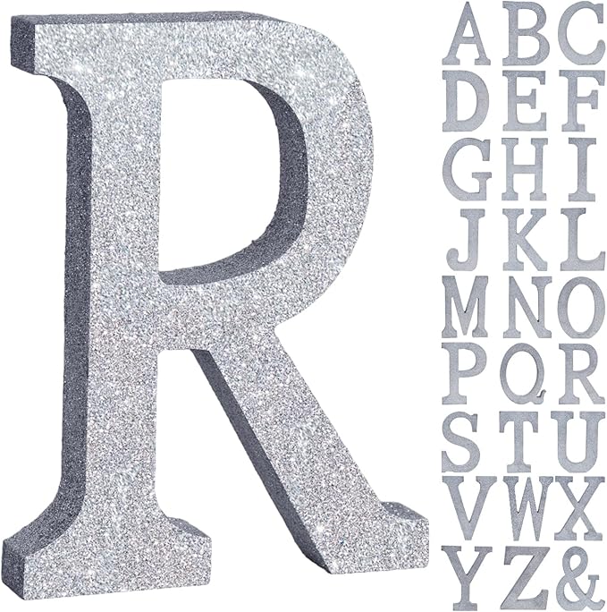 TONIFUL 8 Inch Silver Glitter Letter R Table Centerpiece A-Z Silver Birthday by TONIFUL