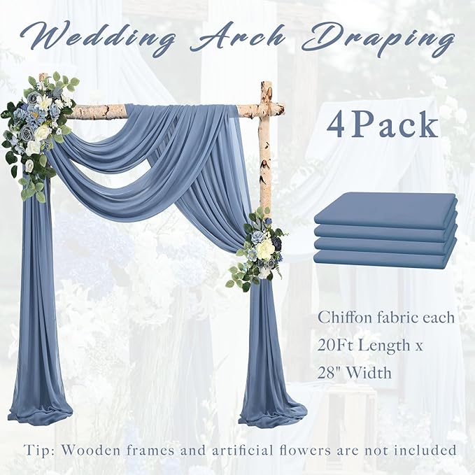 20Ft Length x 28" Width 4 Panels Wedding Arch Draping Fabric Dusty Blue Arch - Image 6