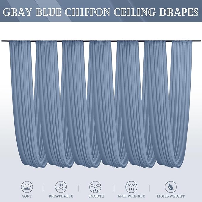 6 Panels Dusty Blue Ceiling Drapes - Image 7