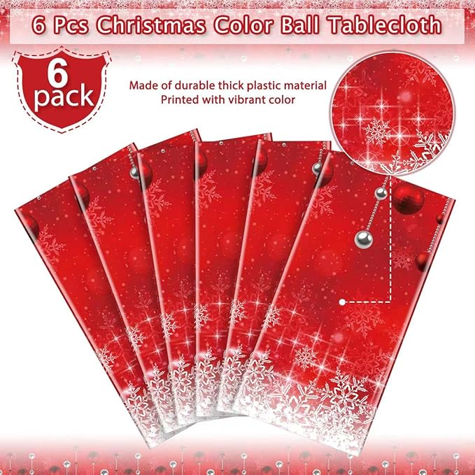 6Pieces Merry Christmas Tablecloth Plastic Christmas Tree Ball Table Cover - Image 3
