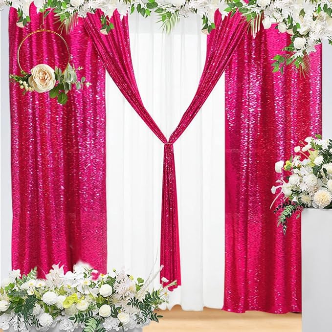 Eternal Beauty Sequin Backdrop Curtains, 2x8 Ft-2 Panels Hot Pink Back Drop - Image 3