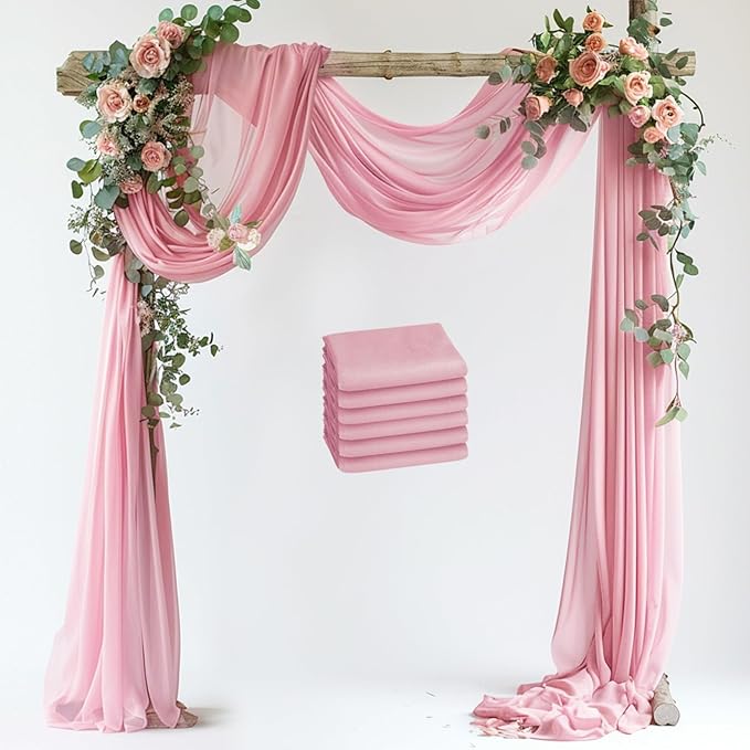 Wedding Arch Draping Fabric 6 Panels 28.7" x 20FT Blush Pink Sheer Chiffon by Xiomot