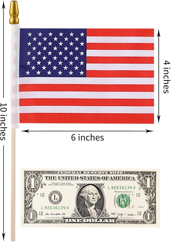 150pcs Small American Flags on Stick, Handheld 4 x 6 Inchs Mini American Flags - Image 2