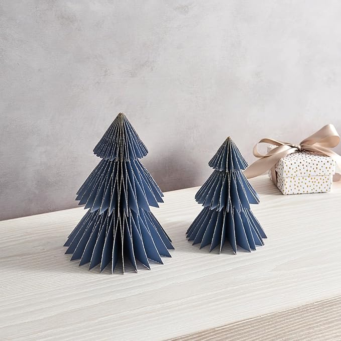 LampLust Winter Ornaments, 2 Pack Dusty Blue Honeycomb Paper Trees, 6 & 8 in - Image 9