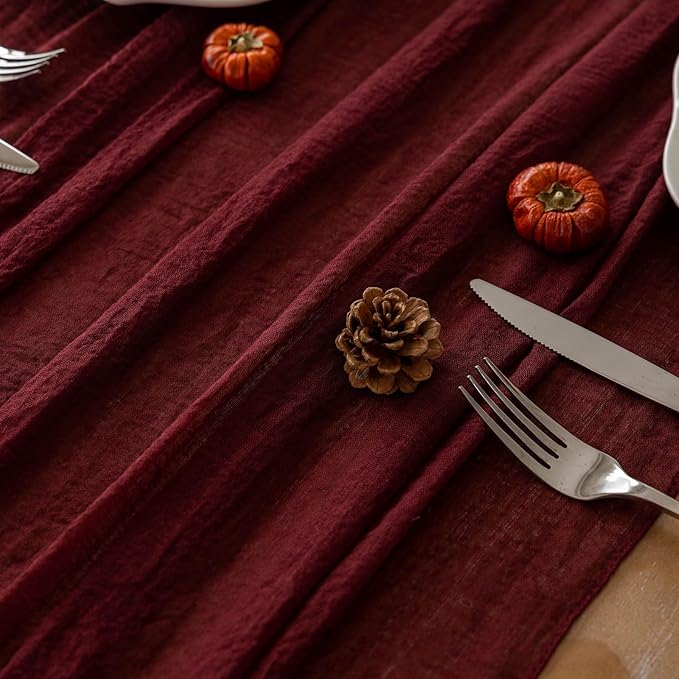 Burgundy Christmas Table Runner Decor Red Cheesecloth Gauze 120 Inch 10 FT - Image 4