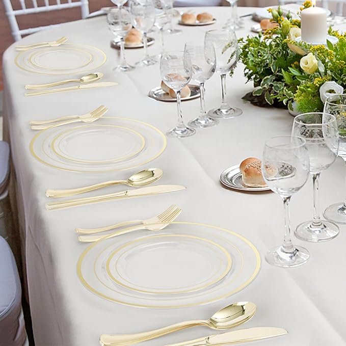 600PCS Clear Gold Plastic Plate Set, Plastic Plates - Image 7