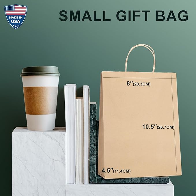 METRONIC Paper Gift Bags 8x4.25x10.5 100Pcs Brown Paper Bags - Image 3