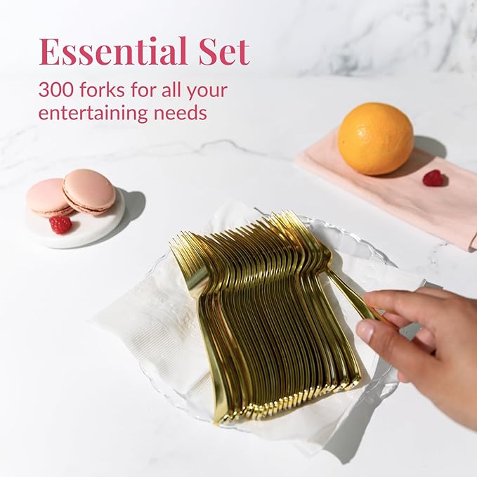 Prestee Set of 300 Gold Plastic Forks Disposable - Image 4