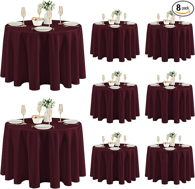 Fitable 8 Pack Round Tablecloths: Stain Resistant Wrinkle Free Circle Table by Fitable