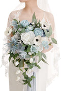 Ling's moment Dusty Blue Bridal Bouquet Cascading, Wedding Bouquets by LingsMoment