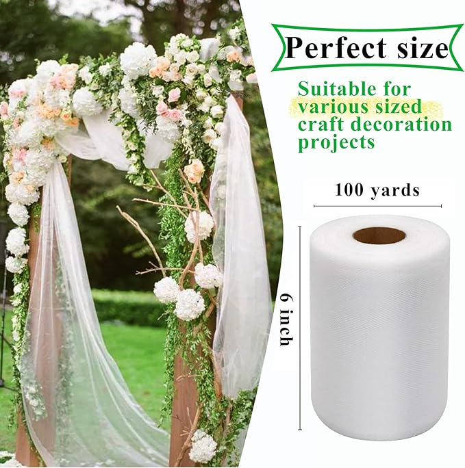 White Tulle Fabric Rolls 6 Inch by 100 Yards Fabric Spool Tulle Ribbon - Image 2