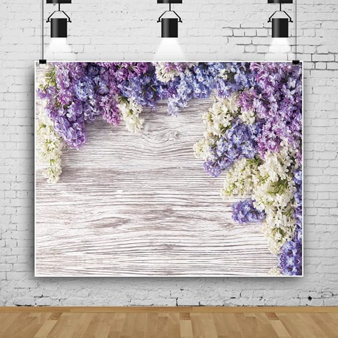 Purple Flower Wood Backdrop LFEEY 10x8ft Newborn Baby Shower Wooden Backdrop - Image 3