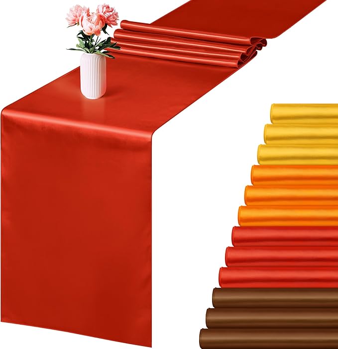 Aneco 12 Pack Satin Table Runner 12 x 108 Inch Fall Autumn Long Wedding Satin by Aneco