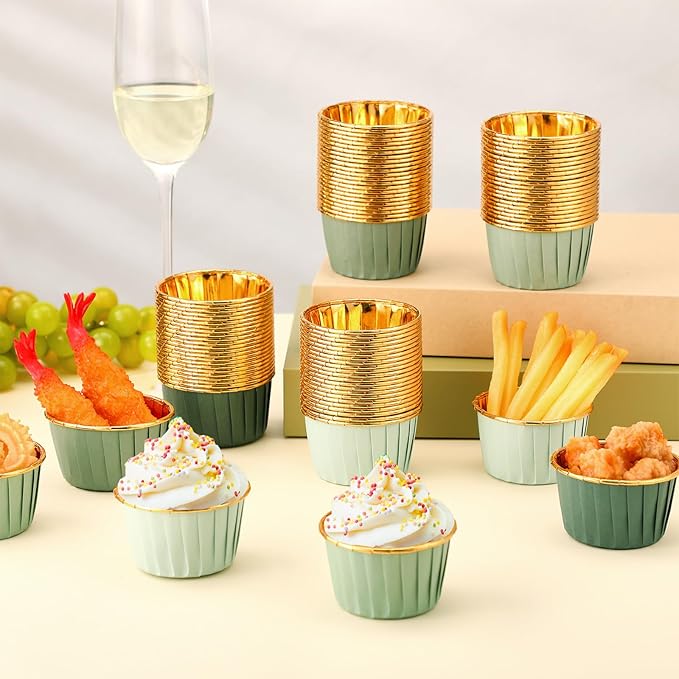 Geiserailie 100 Pcs Sage Green Cupcake Liners Gradient Green Cupcake Foil - Image 3