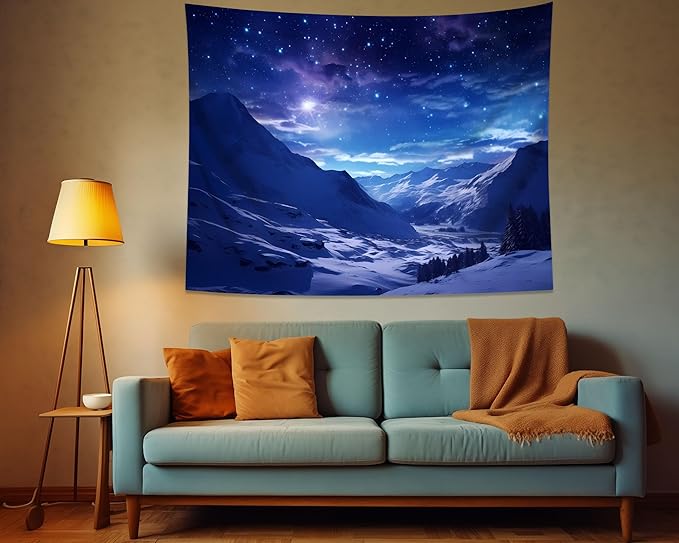 QGHOT Winter Tapestry Wall Hanging Snow Scene Backdrop Snow Mountain Wall Decor - Image 3