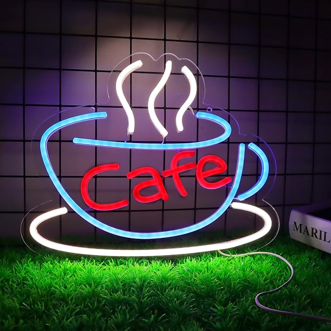 Cafe Neon Sign for Coffee Bar Pub Decor, Led Light of Cafe, USB Power Supply by vinray