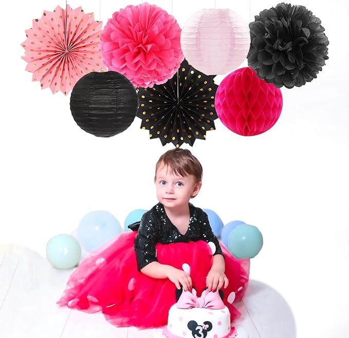 Hot-Pink Black Birthday Party-Decorations Streamers Lanterns - Image 7