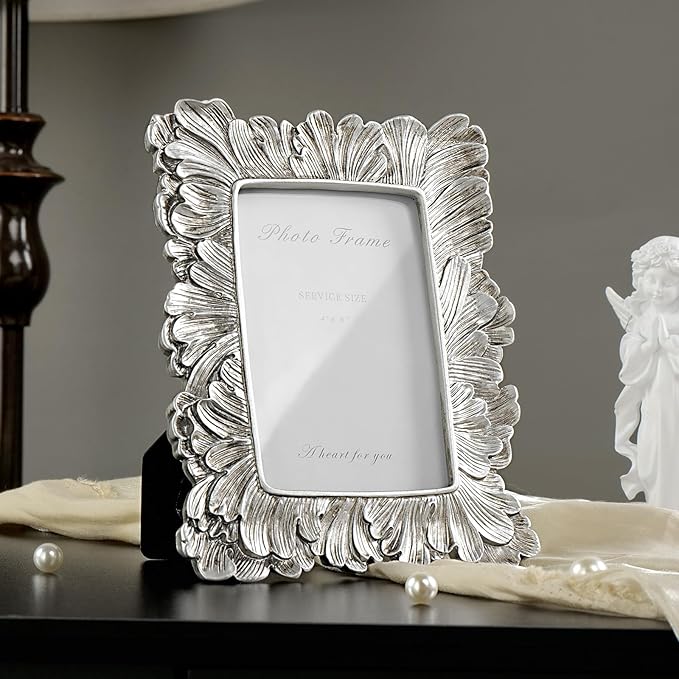 4x6 Silver Picture Frame, Vintage Silver Palm Leaves Textured Hand-Crafted - Image 8