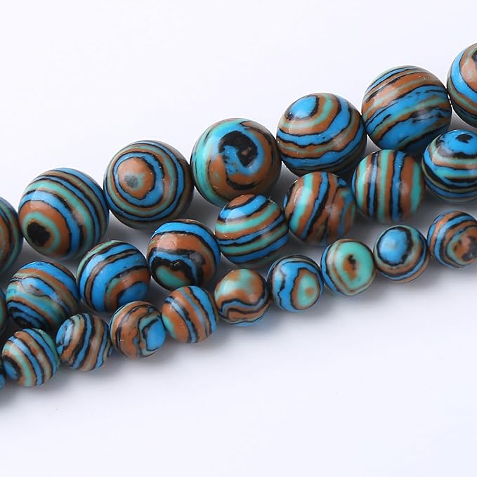 Blue Peacock Turquoise Stone Beads Gemstone Round Crystal Energy Jade Beads - Image 2