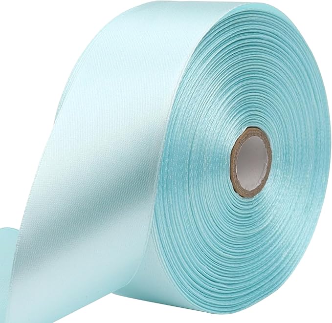 Light Blue Solid Satin Ribbon 1-1/2 Inch 50 Yards Solid Polyester Fabric Ribbon by Riunbb