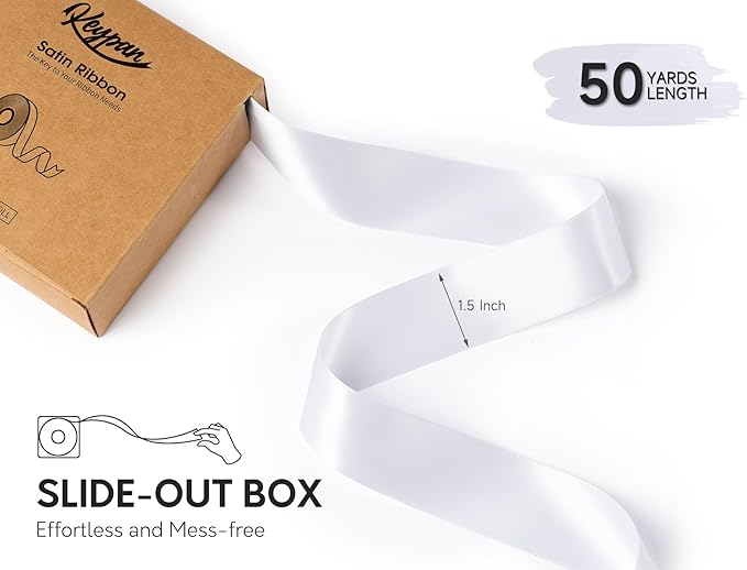 White Satin Ribbon 1-1/2 Inch x 50 Yards Double-Faced Hair Ribbons - Image 2