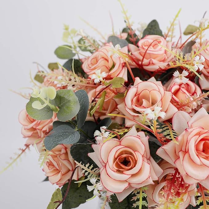 LESING Artificial Rose with Vase, Fake Silk Flowers Bouquets in Vase Table - Image 3