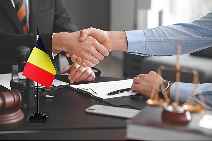 Romania Romanian Deluxe Desk Flag Set Small Mini Miniature Romania Romanian - Image 5