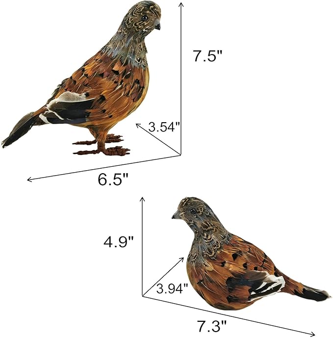 naturevibe 7.5 Inches Feathered Quail Set of 2 Fall Decorations, Artificial - Image 2