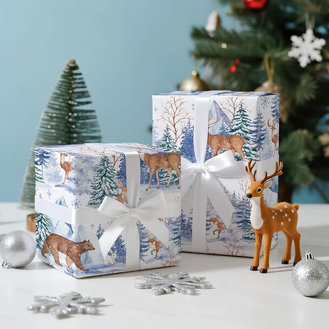 LeZakaa Christmas Wrapping Paper Roll, Winter Forest Animal Gift Wrap - Image 4