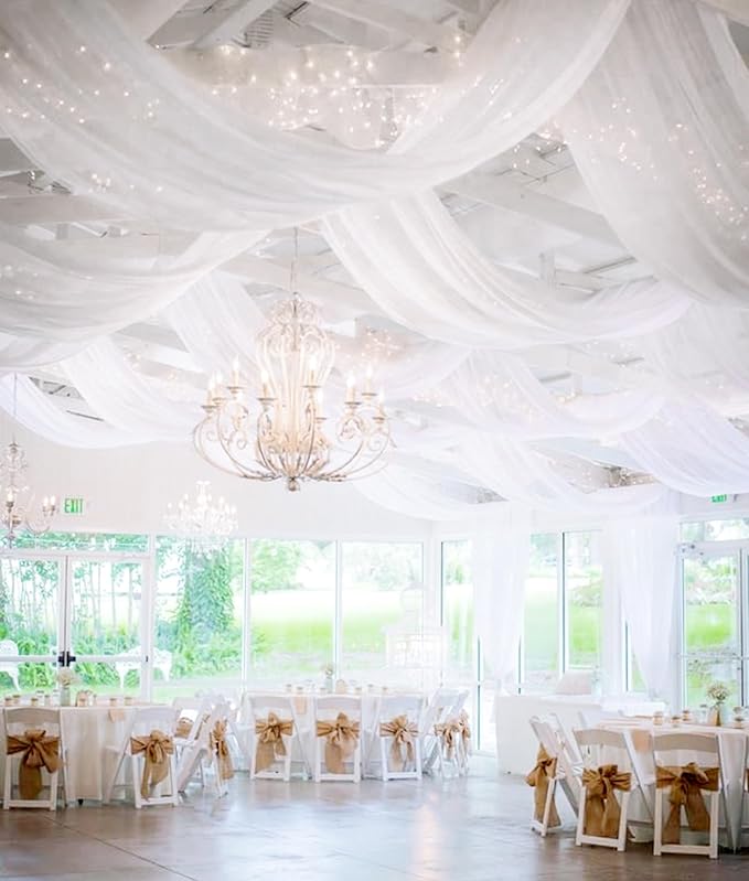 6 Panels White Wedding Ceiling Drapes 5ftx50ft Ceiling Drapes Chiffon Fabric - Image 5