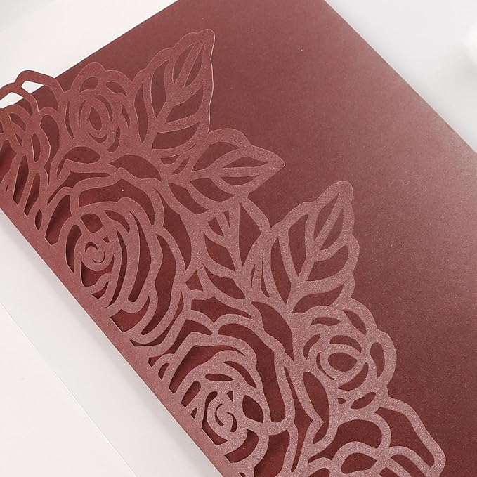 50pcs Tri Fold Wedding invitations Rose Hollow Laser Cut 5x7 '' Wedding - Image 6