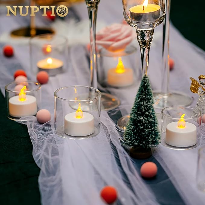 NUPTIO Clear Tealight Candle Holders: Set of 12 Glass Votive Holders - Image 4