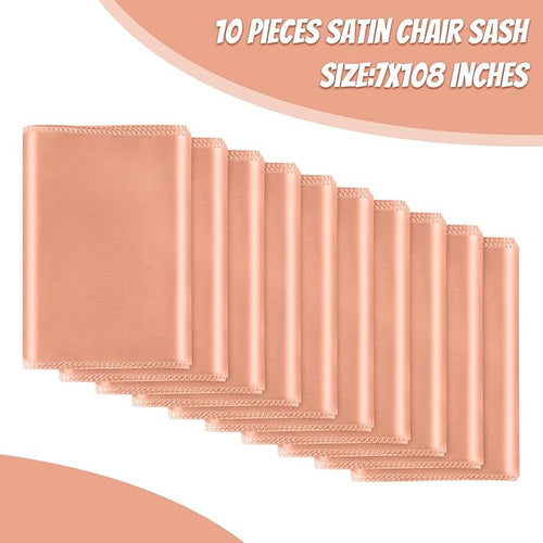 10 PCS Rose Gold Satin Chair Sashes Bows Universal Chair Ribbon Ties Back Sash - Image 2