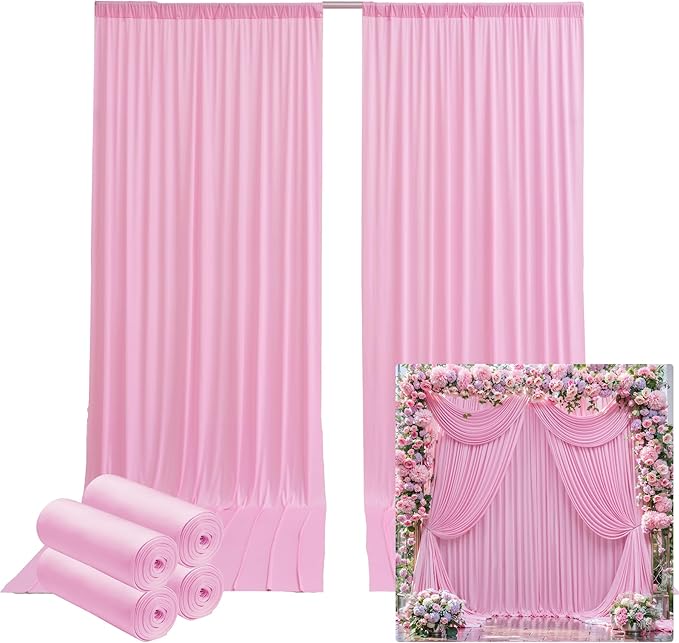 20ftx14FT Wrinkle Free Pink Backdrop Curtain, 4 Panels 14FT Height Pink Wedding - Image 8