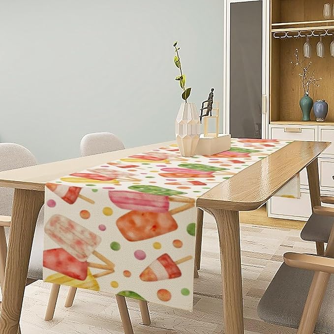 Summer Popsicles Table Runner, Watercolor Colorful Fruit Ice Cream Pops Berry - Image 2