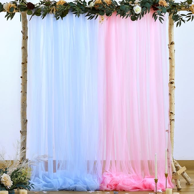Pink and Blue Backdrop Curtain for Gender Reveal Girl and Boy Party Sheer Tulle by Suppromo