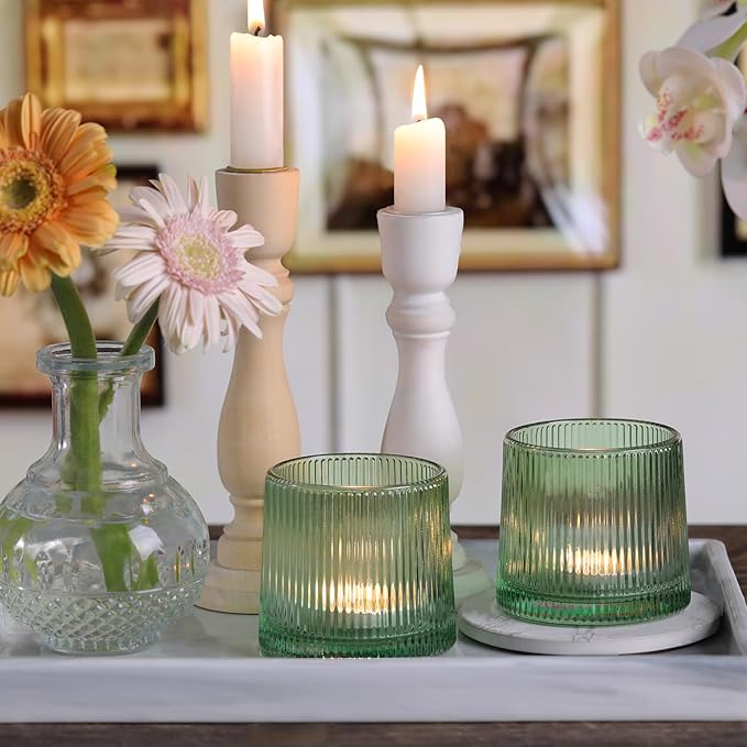 DARJEN Green Ribbed Tealight Votive Candle Holders- 6Pack Glass Candle Holders - Image 6