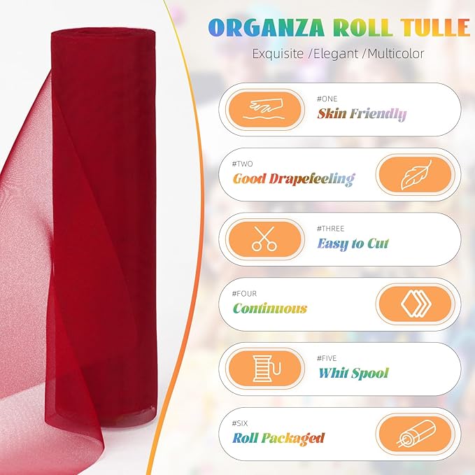 Crystal Organza Fabric Tulle 11 Inch by 50 Yards Sheer Tulle Rolls - Image 2