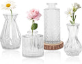 Set of 4 Glass Bud Vase Set, Small Vintage Clear Flower Vase Centerpieces by HAISIWLKJ