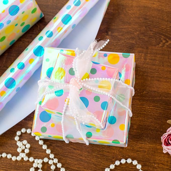 Burymento Holographic Pink Dot Gift Wrapping Paper - Image 2