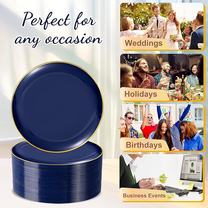 Festiva 200Pcs Navy Blue Gold Dessert Plates 6.3" - Image 4