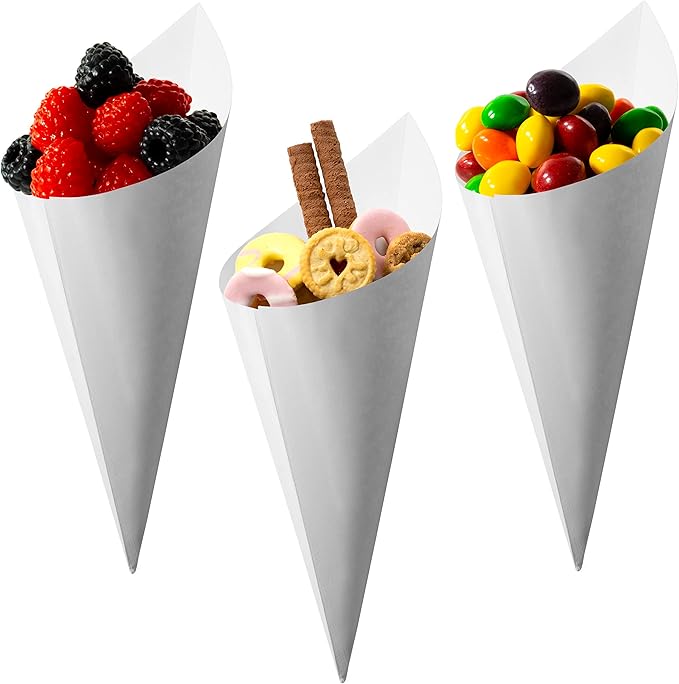 MONTX® 200-Pack Disposable Food Cones | 7" or 6" | White Food-Safe Paper - Image 2