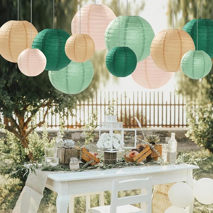 Sage Green Paper Lanterns Decorative 12pcs Party Hanging Decorations - Image 7